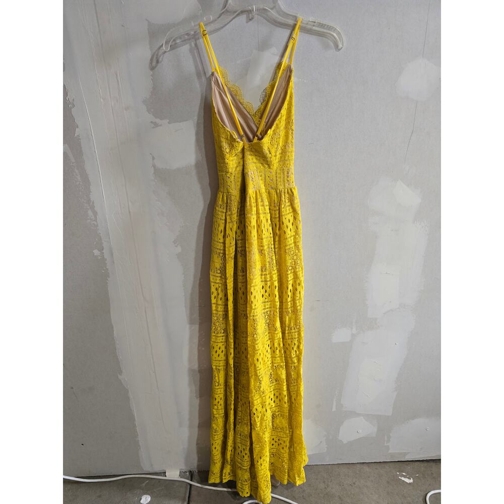 VICI Yellow Lace Crochet Maxi Dress Deep V Size Small - Picture 4 of 5